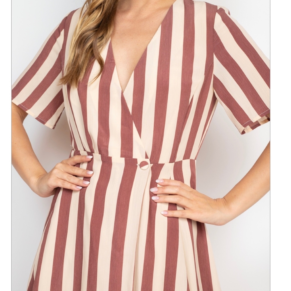 LAST ONE❗Mittoshop Rust Beige Striped Short Dress - Picture 5 of 9